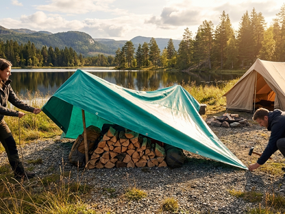 Green PVC tarpaulin 10x12 m for outdoor use - view 3