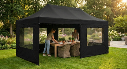 Black pop-up gazebo with aluminium frame, 3x6 m - product detail