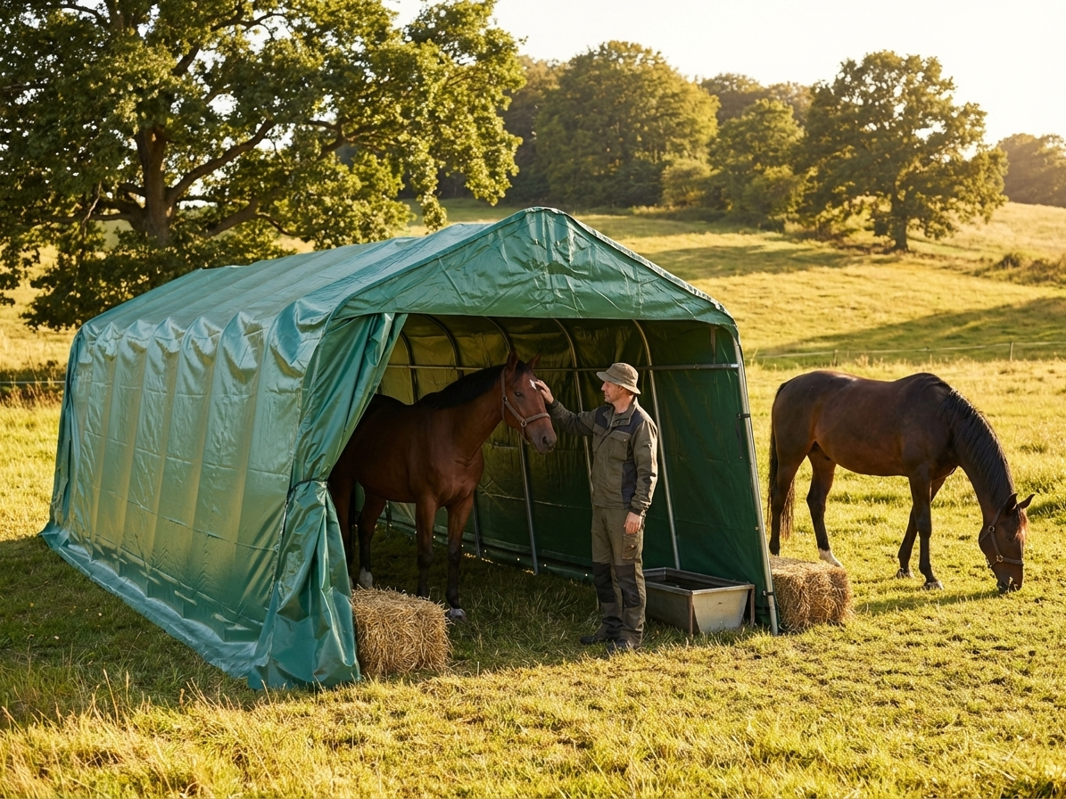 Green PVC Livestock Shelter with Galvanised Steel Frame - view 3
