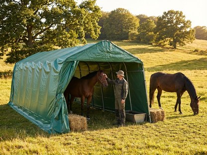 Green PVC Livestock Shelter with Galvanised Steel Frame - view 3