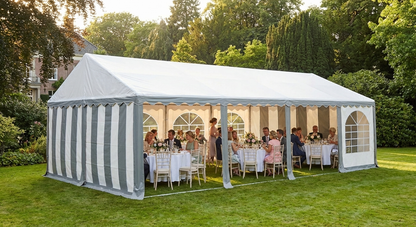 4x10m PVC Marquee in Grey/White with Galvanised Steel Frame