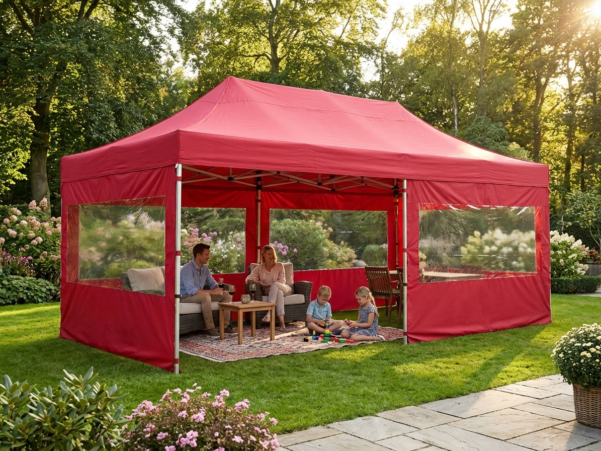 Red pop-up gazebo 4x8 m with aluminium frame for outdoor events