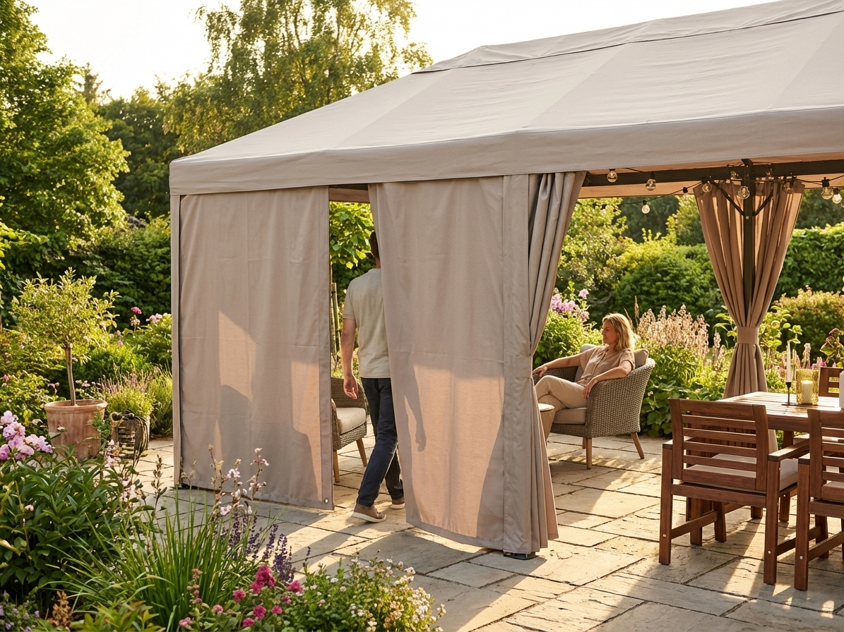 Sand coloured endwall for outdoor events, 3x6m PVC/Polyester - product detail