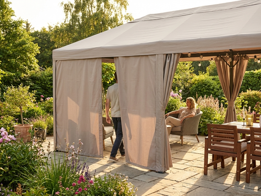 Sand coloured endwall for outdoor events, 3x6m PVC/Polyester - product detail
