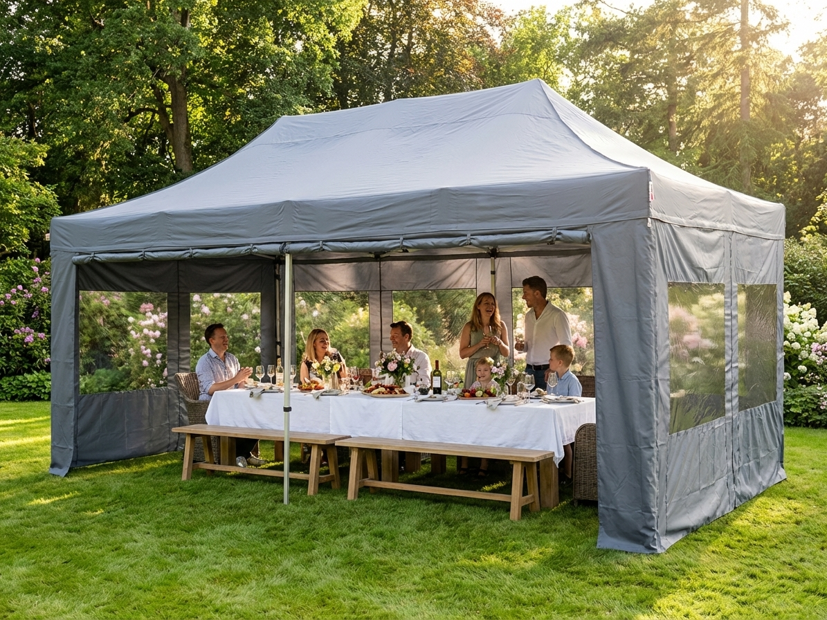 Pop Up Gazebo 4x6 m Grey with Steel Frame - product detail