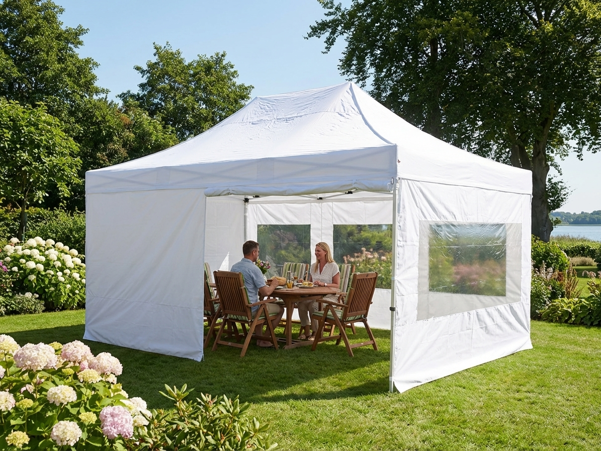 White pop up gazebo with flame retardant material and aluminium frame
