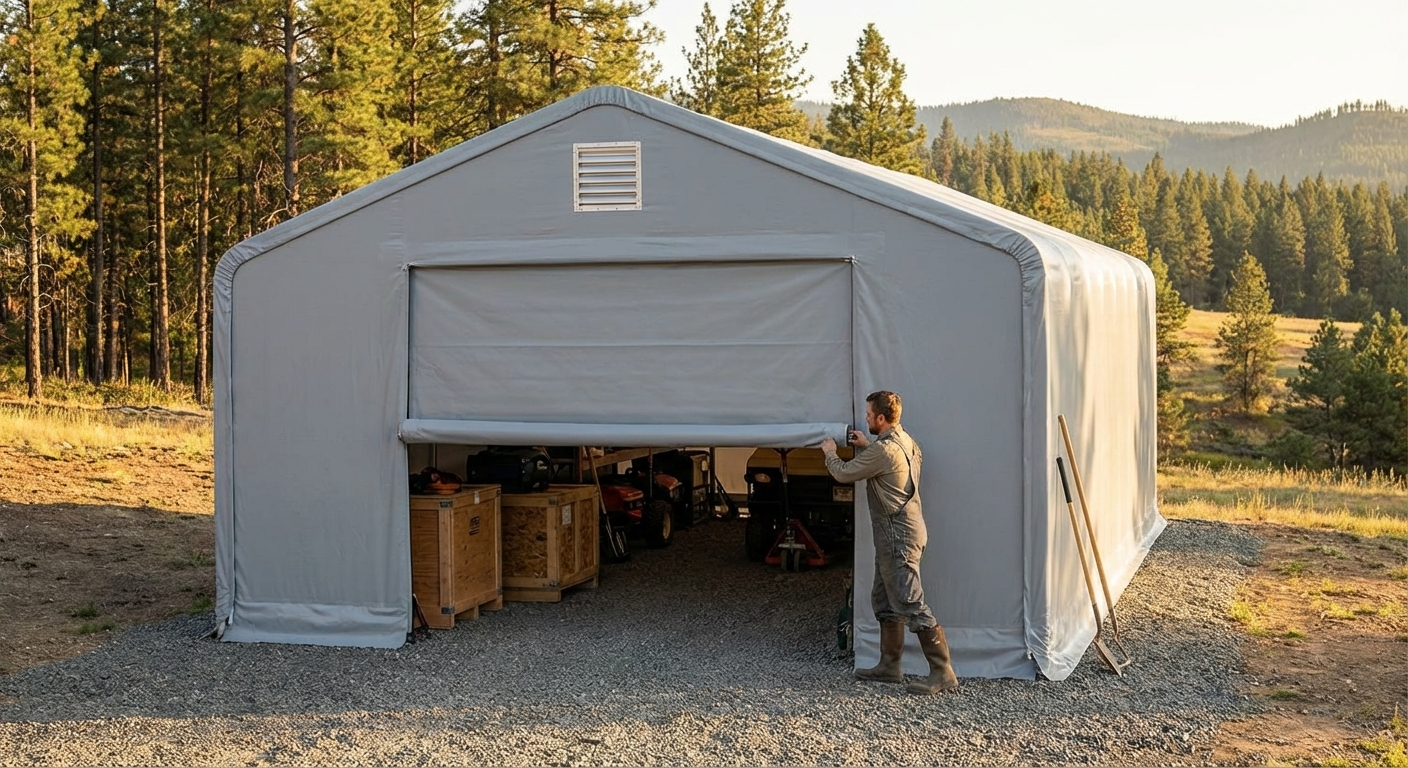 Grey PVC endwall door for storage shelter - view 3