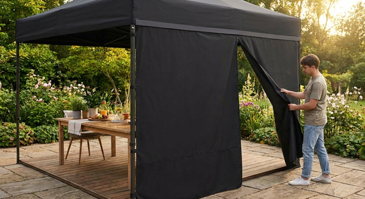Black tent sidewall for outdoor events, 4.5m in length
