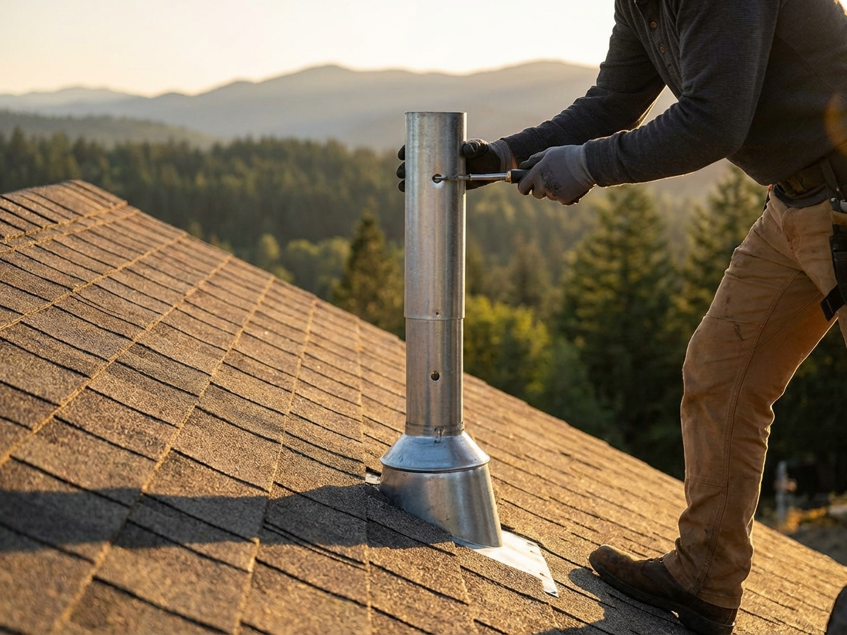 Grey roof pipe made from powder-coated steel for industrial use - view 3