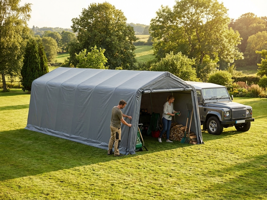 Grey PVC roof cover for storage shelter, 4x10 m size