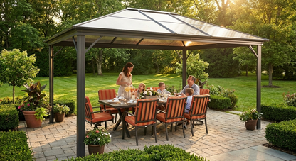 Anthracite gazebo with polycarbonate roof for outdoor use - view 3