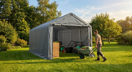 PVC storage shelter in grey with galvanised steel frame for industrial use - product detail
