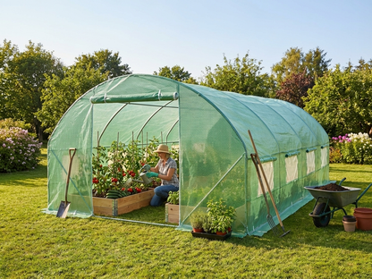 Green polytunnel greenhouse for outdoor gardening - product detail