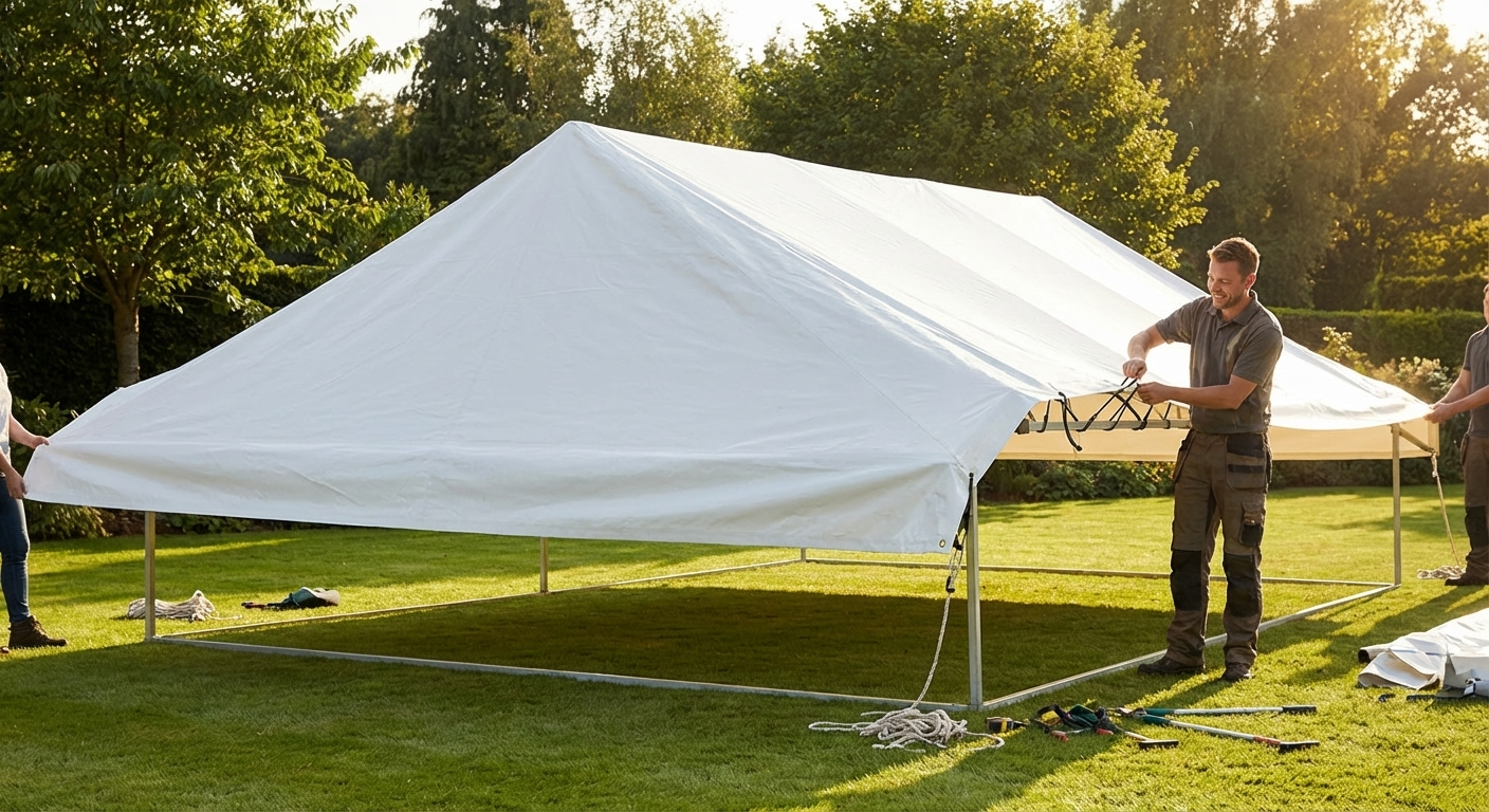 White PVC roof cover end section for outdoor tents - product detail