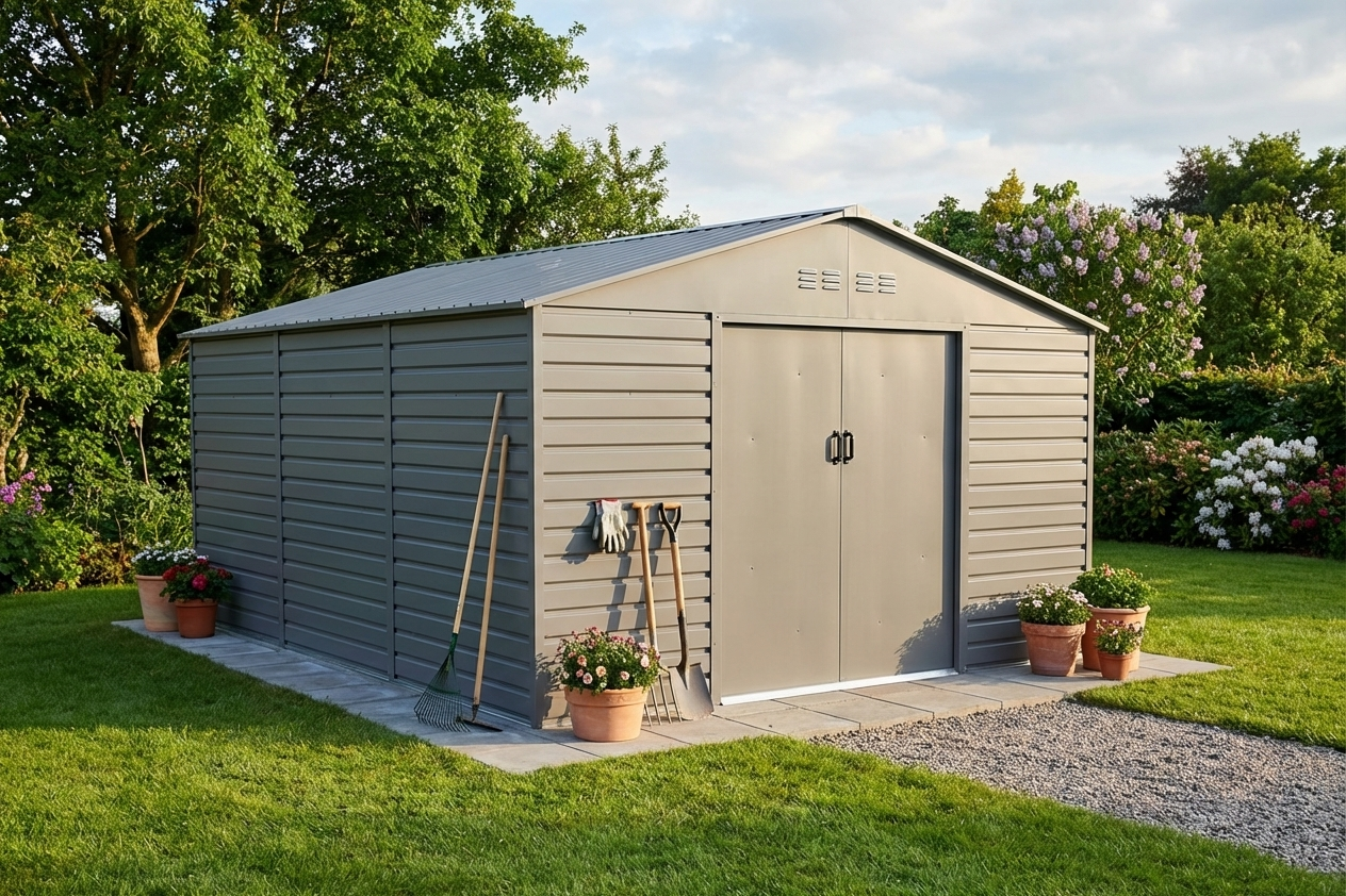 Aluminium grey garden shed for domestic use