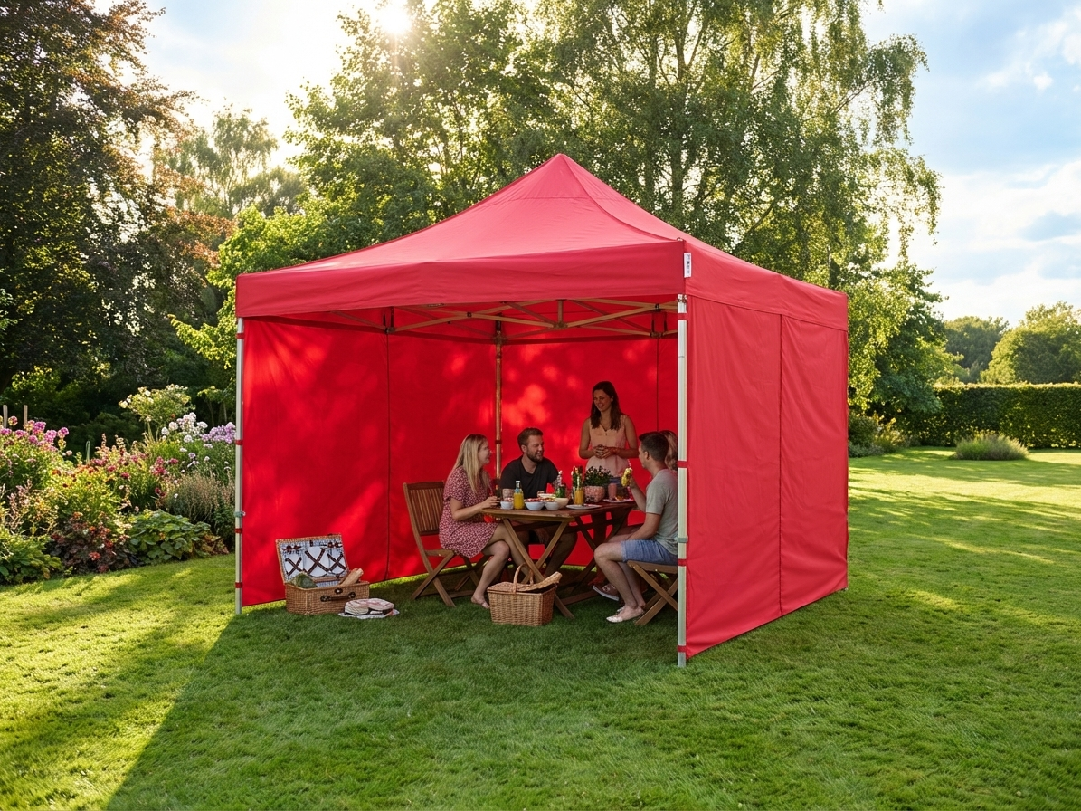 Pop up gazebo with steel frame in red, ideal for outdoor events - product detail