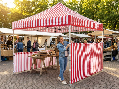 Striped half sidewall for FleXtents PRO, 6m, white/red design