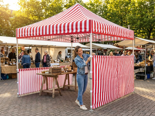 Striped half sidewall for FleXtents PRO, 6m, white/red design
