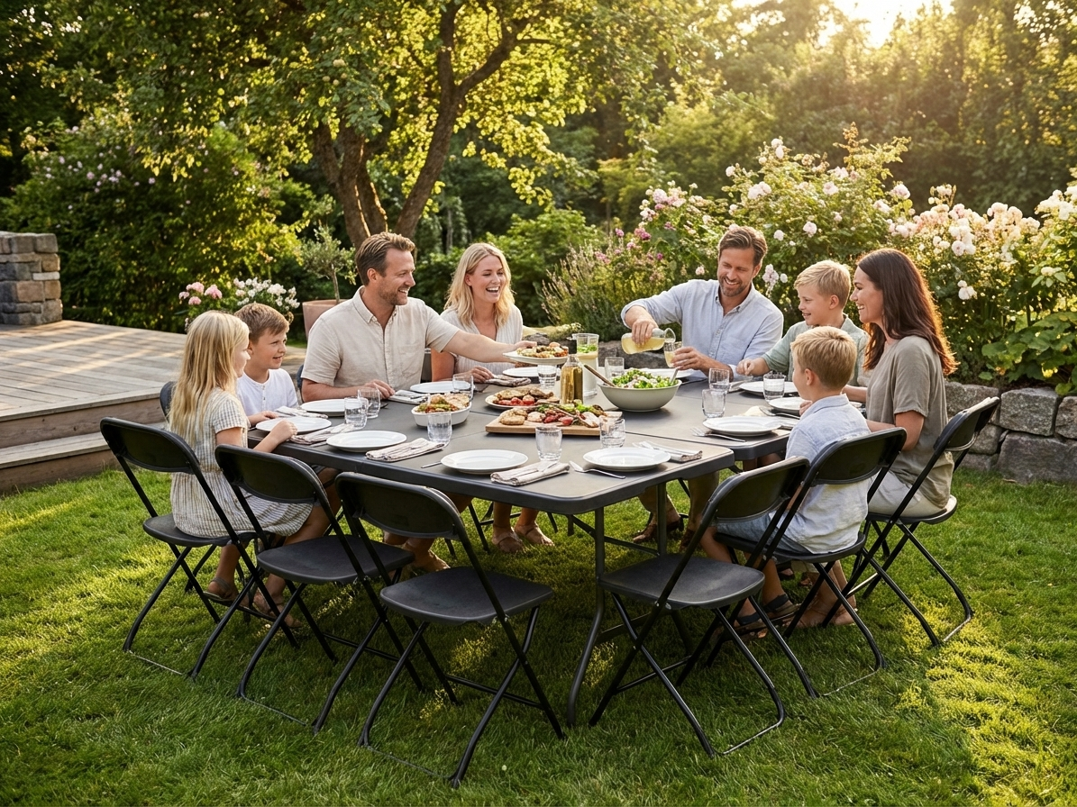 Black folding table and chairs set with steel frame for indoor and outdoor use - view 3