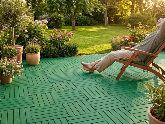 Green plastic flooring made from high-quality polyethylene for indoor and outdoor use