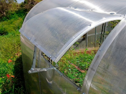 Silver ventilation window with automatic opener for greenhouses