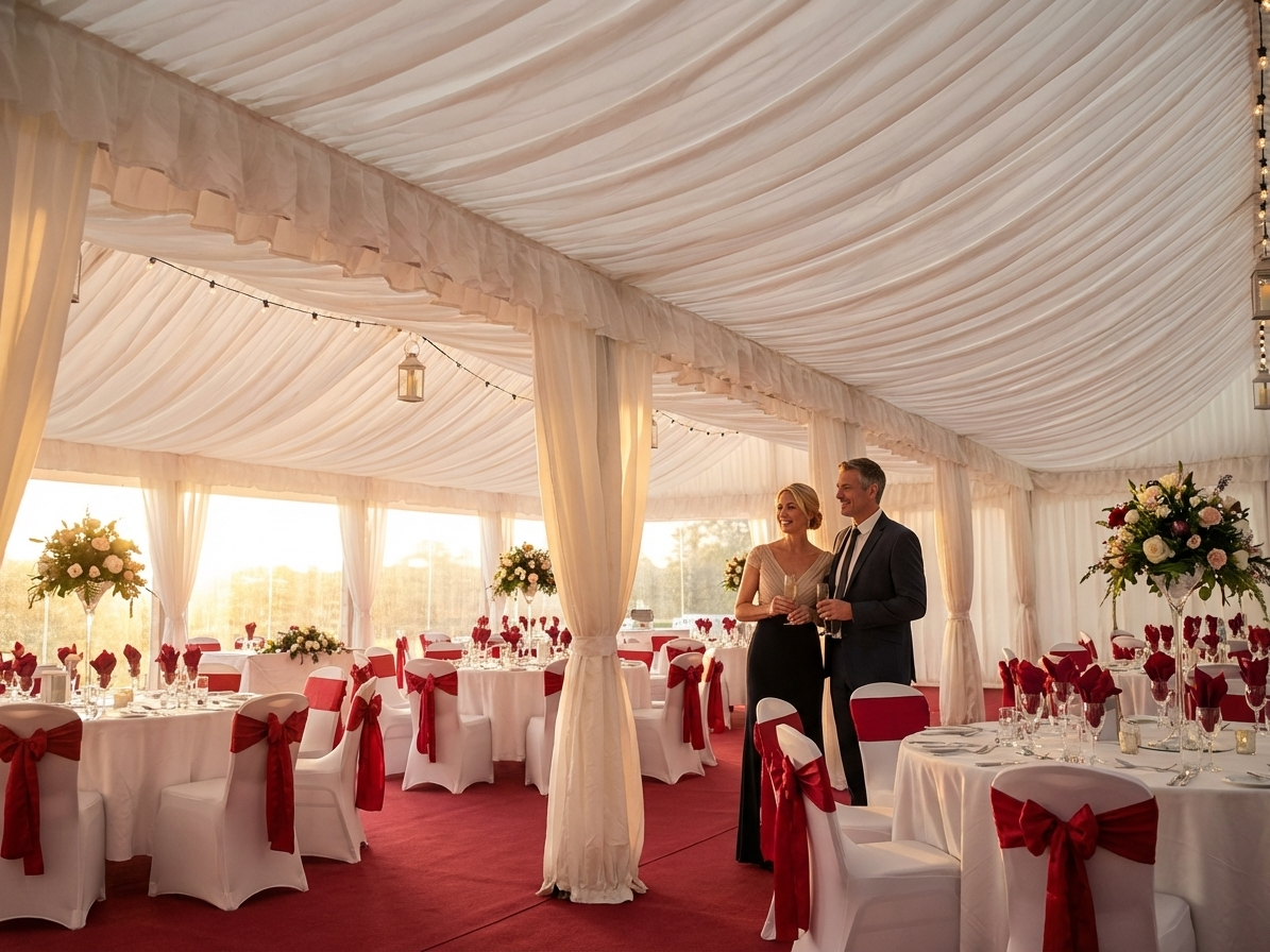 White marquee lining and leg curtain for events - view 3