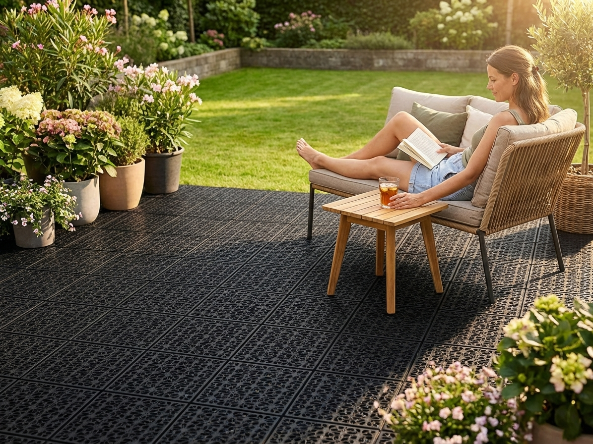 Black plastic flooring, durable and versatile for indoor and outdoor use - view 3