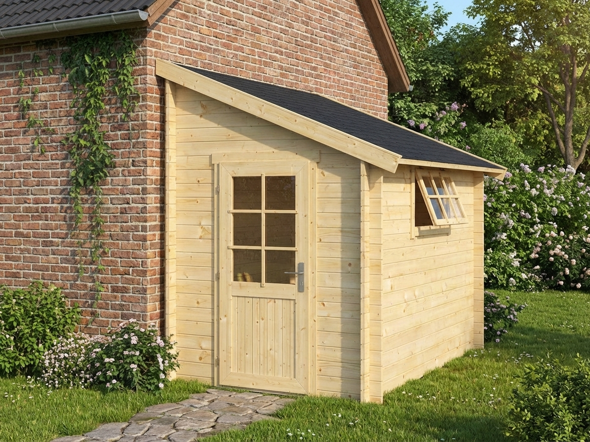 Wooden lean-to shed made of Nordic Spruce in natural color - product detail