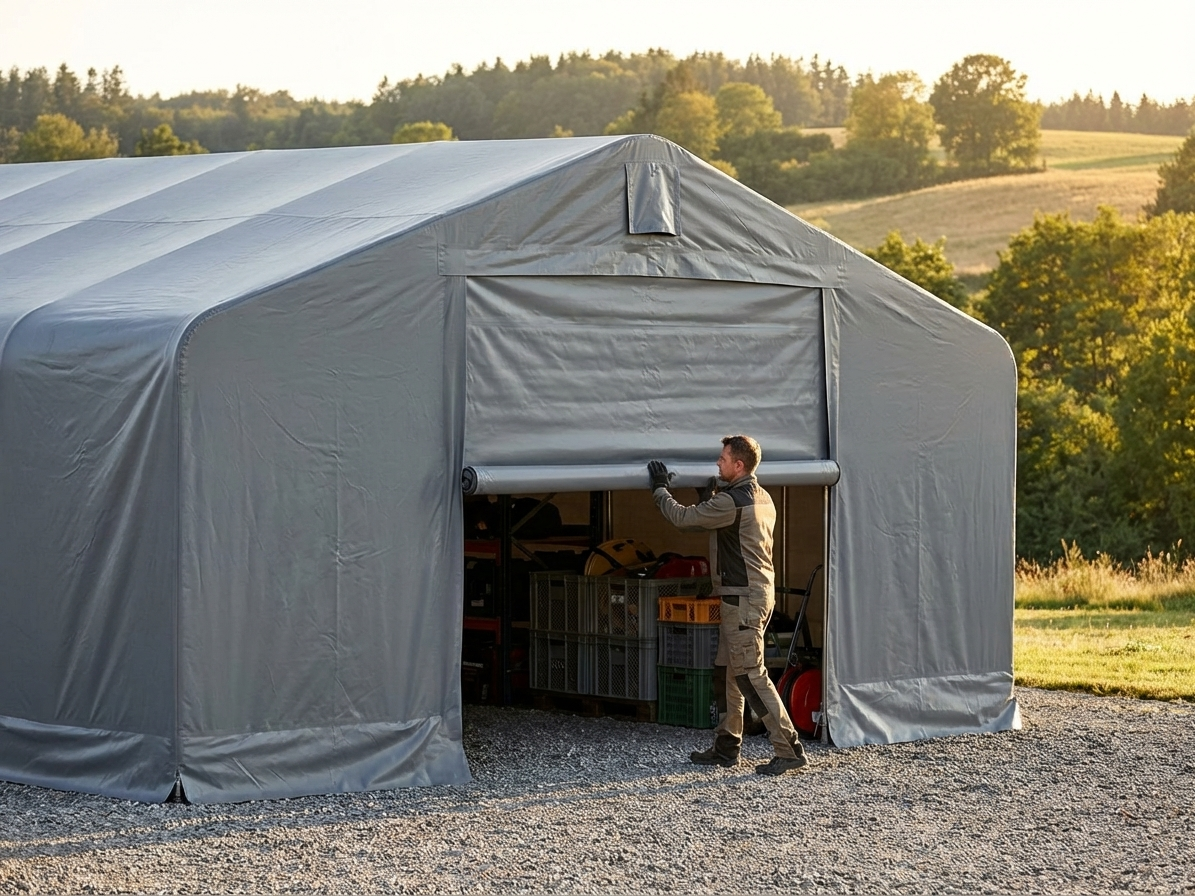 PVC storage shelter end wall in grey for industrial use