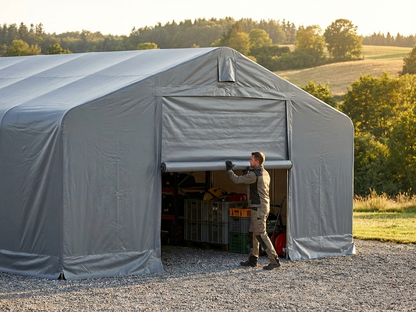 PVC storage shelter end wall in grey for industrial use