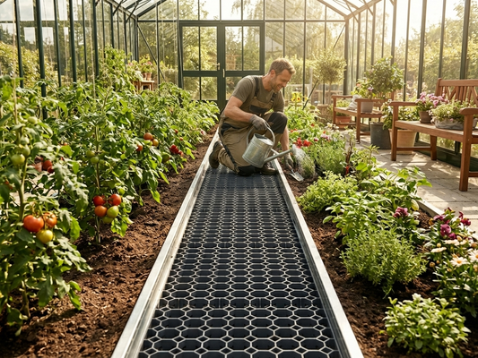 Greenhouse track separator with ground reinforcement grids - product detail
