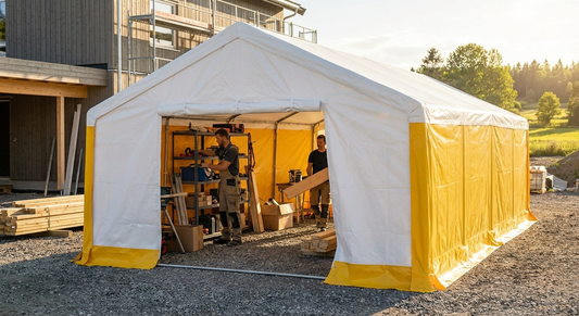 Storage work tent 5x10 m white/yellow PVC flame retardant - product detail