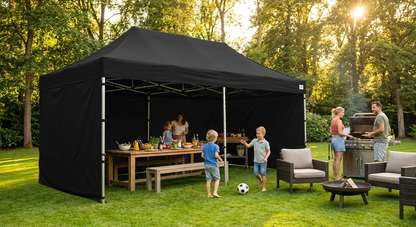 Black pop up gazebo with aluminium frame, perfect for outdoor events