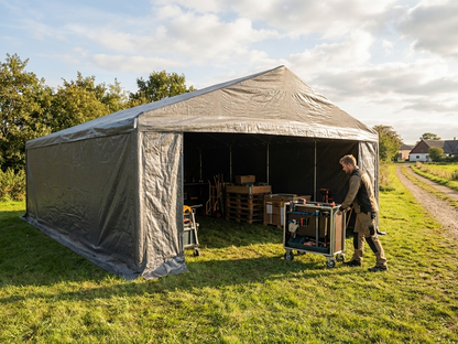 Grey storage tent 6x12m designed for industrial use - view 3