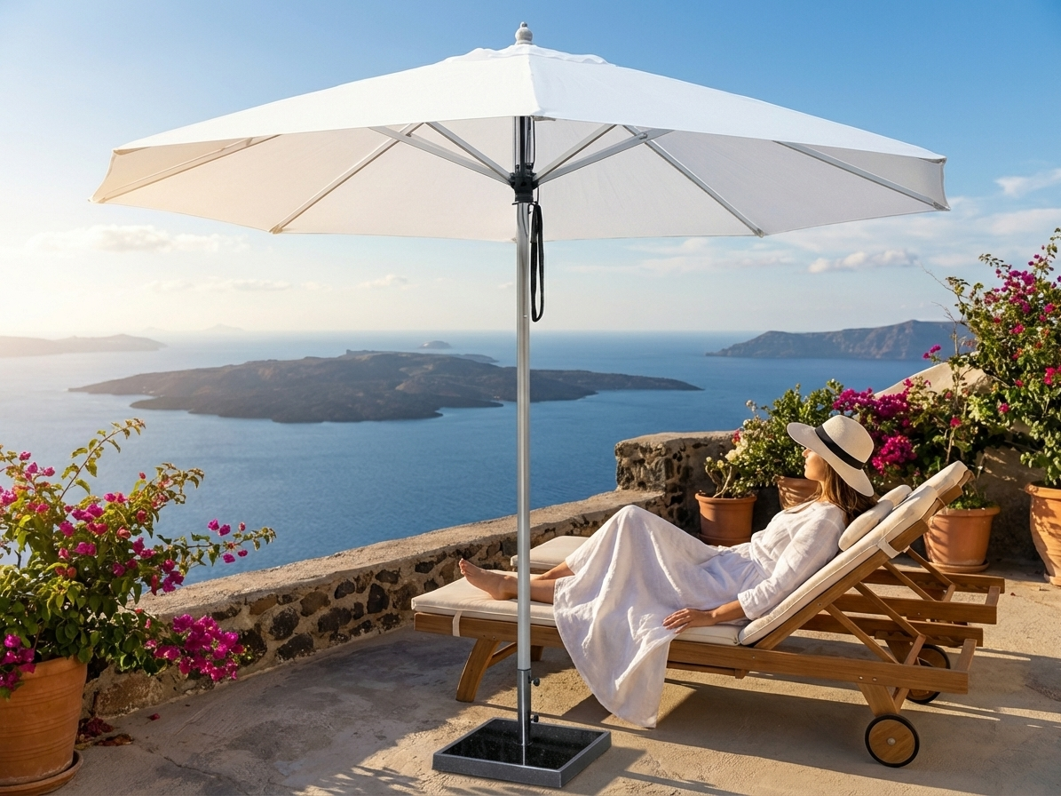 White garden parasol with aluminium frame, 3.5m diameter
