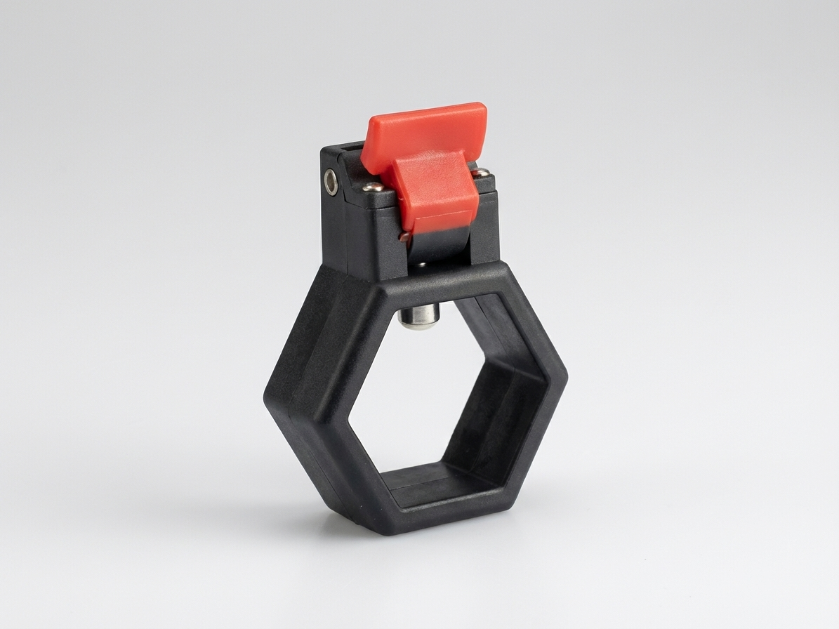 Black lock fitting made of steel and plastic