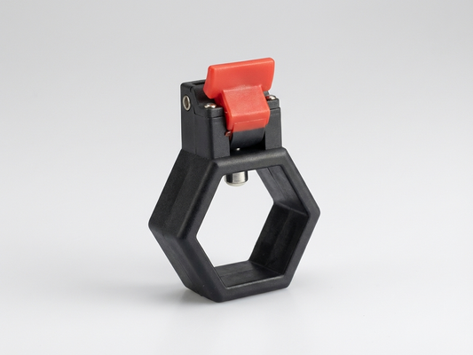 Black lock fitting made of steel and plastic