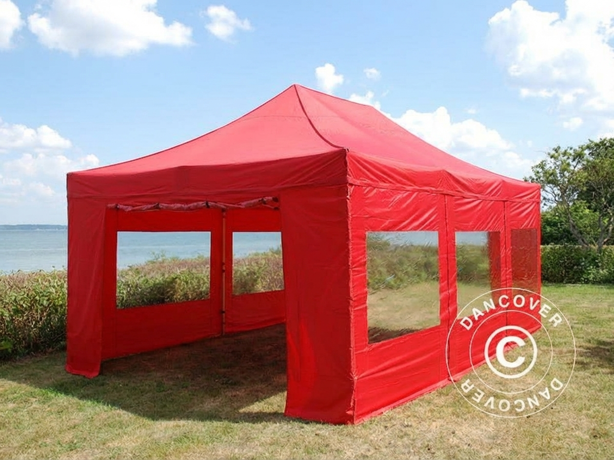 Red pop-up gazebo 4x6 m with steel frame