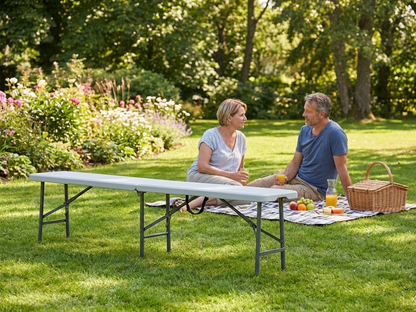 Folding bench in light grey, made of HDPE and steel - product detail
