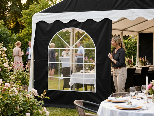 Black sidewall with window for marquees, 3 metres, PVC/Polyester