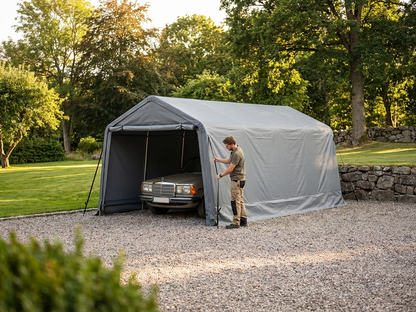 Grey portable garage roof cover made from polyethylene - view 3