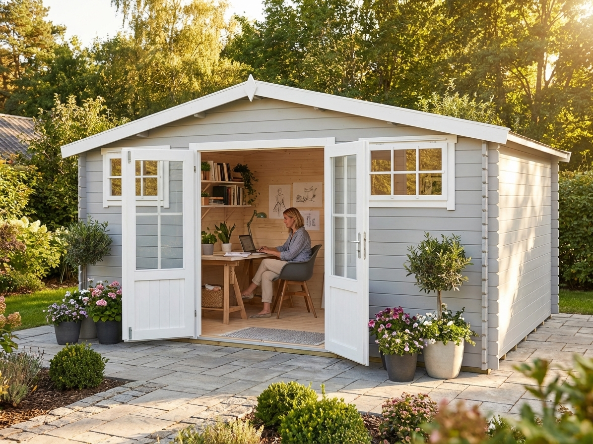 Wooden shed in light grey, 4.8x2.92m, made from Nordic Spruce - view 3