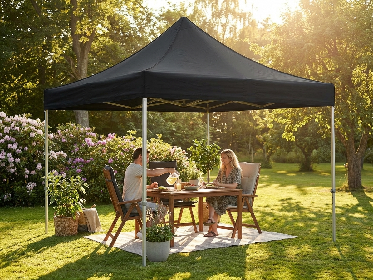 Pop up gazebo with steel frame in black, 3x3m - product detail