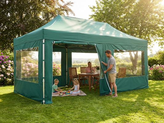 Green 4x6m gazebo sidewall kit with polyester PVC backing
