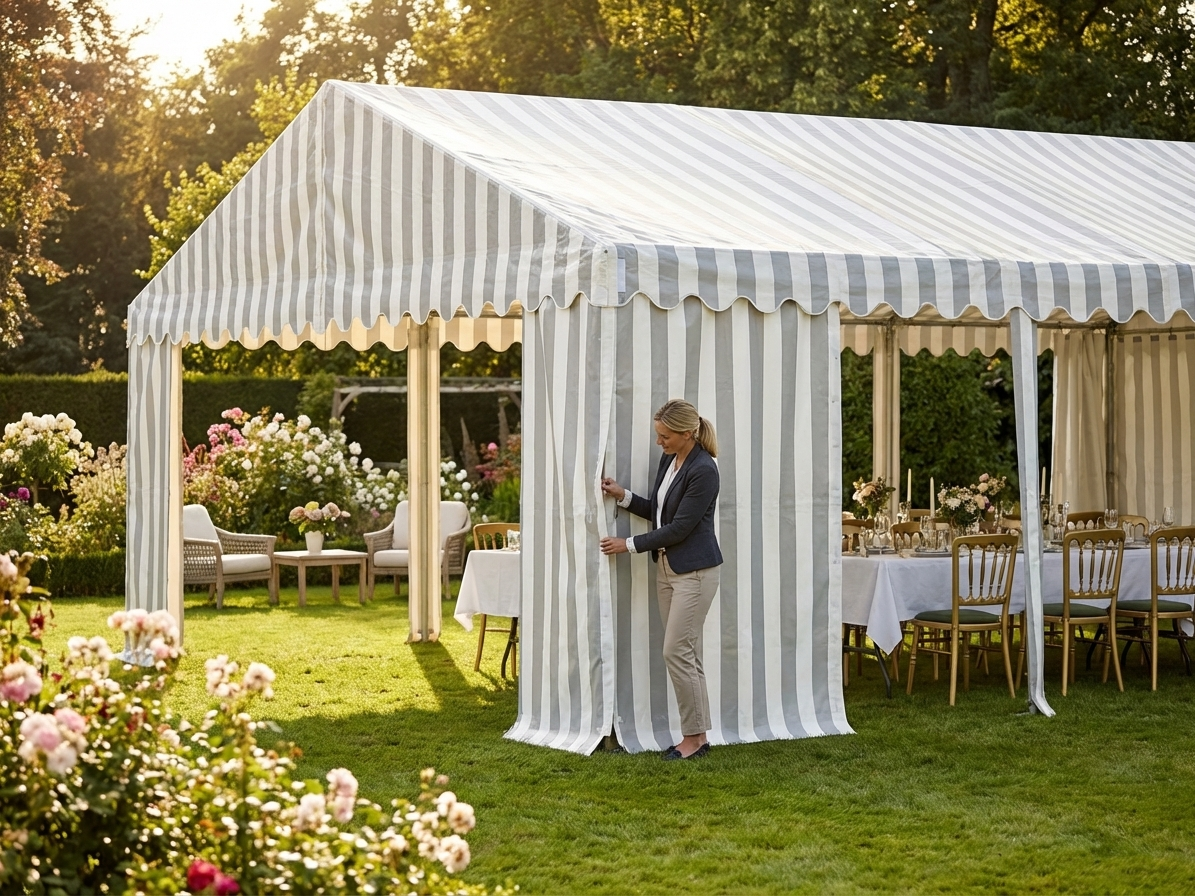 Marquee roof cover in white and grey PVC for outdoor events