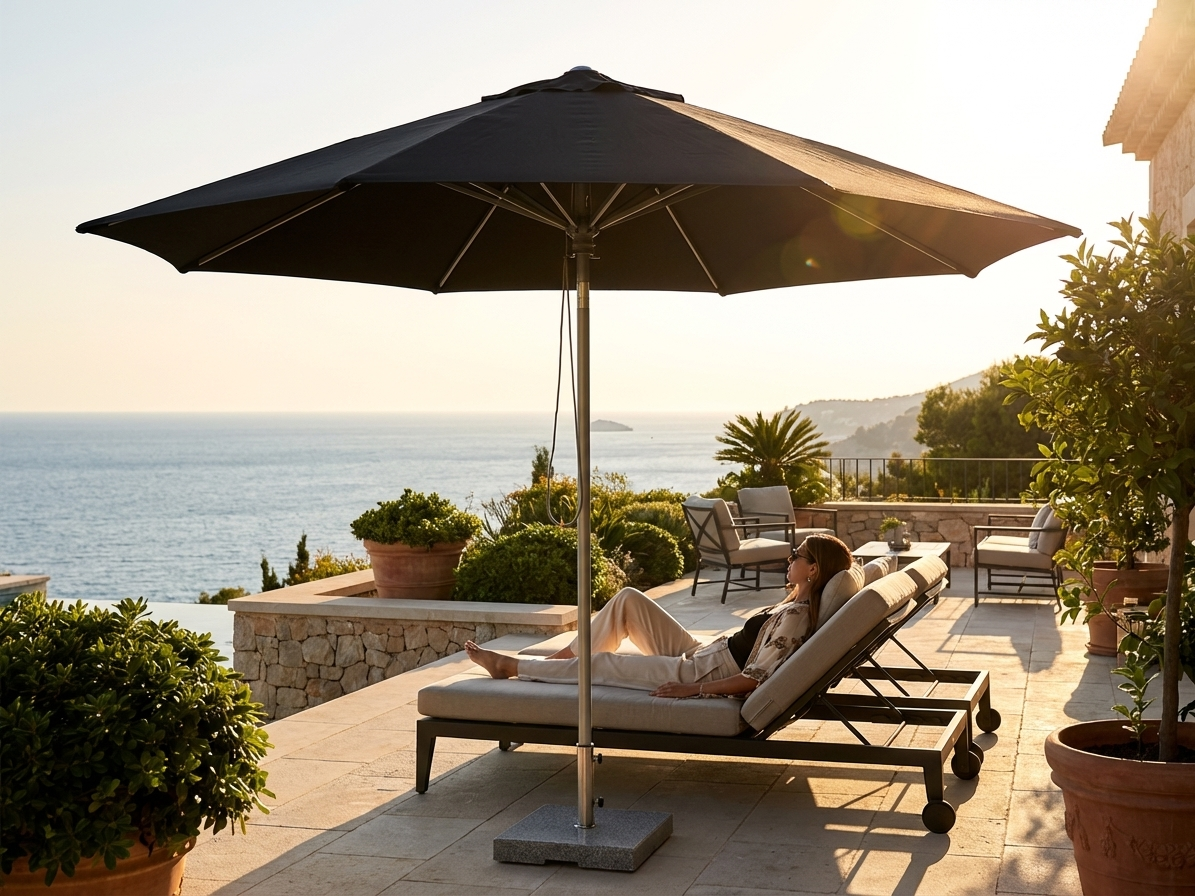 Black garden parasol with 3.5m diameter for outdoor use - view 3