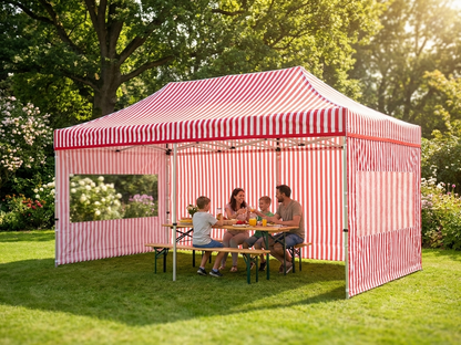 Pop up gazebo in red and white with steel frame for outdoor events - product detail