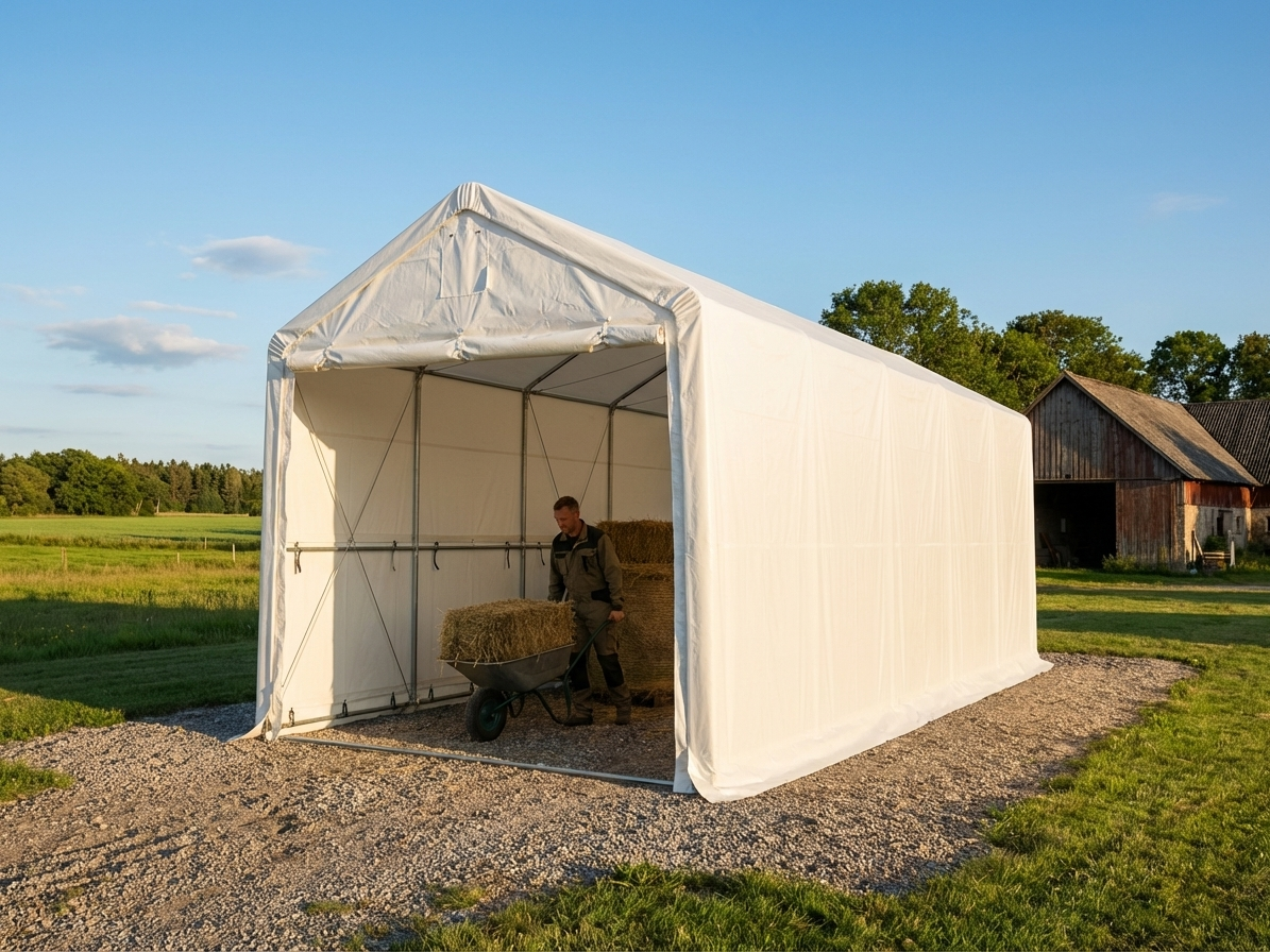 White PVC storage shelter 4x10 m for industrial and warehouse use - product detail