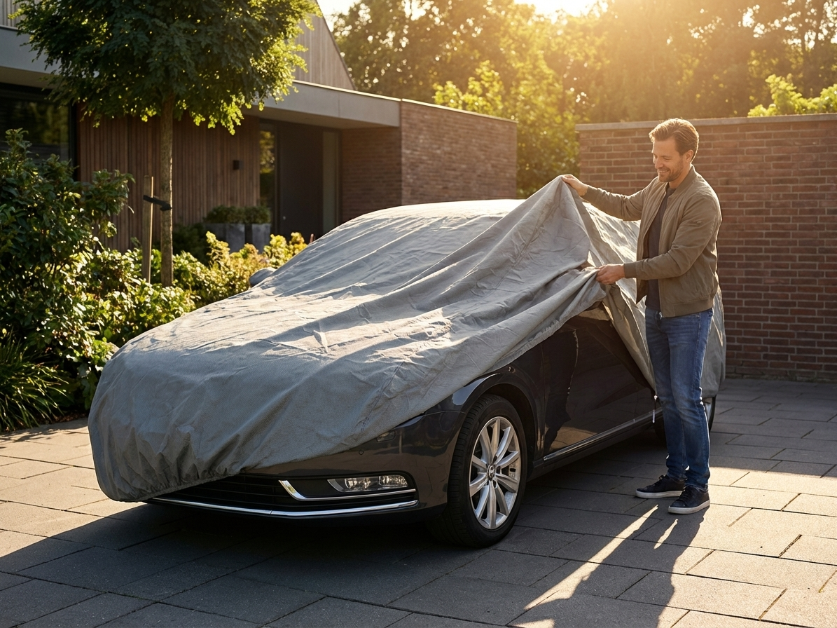 Grey car cover providing outdoor protection - product detail