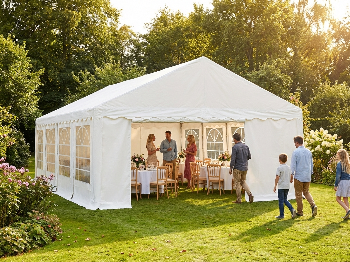 Marquee 6x12m white PE tarpaulin and steel frame for outdoor events - view 3